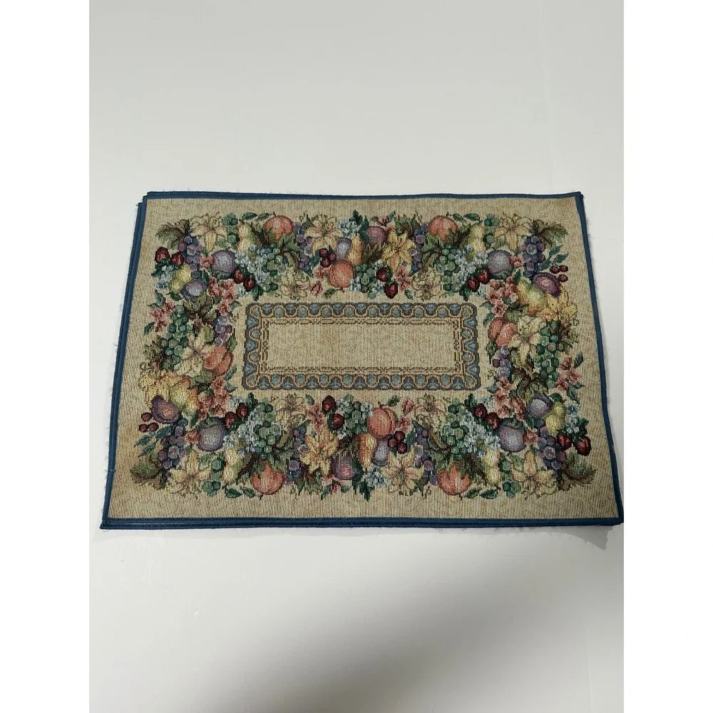 Vintage Fruit Floral Woven Tapestry Table Runner 70in & 3 Placemats Set